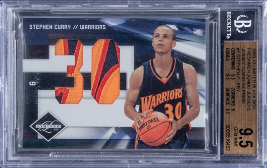 2009-10 Limited Black Box Freshmen Jumbo Jerseys "Jersey Numbers Prime" #7 Stephen Curry Rookie Patch Card (#1/1) - BGS GEM MINT 9.5